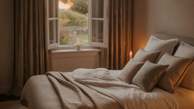 Cozy romantic bedroom ideas with layered bedding, candlelight, and elegant décor for comfort and elegance.
