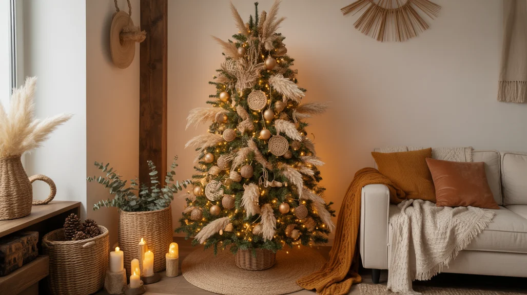 Elegant boho and natural Christmas tree ideas for a cozy home.