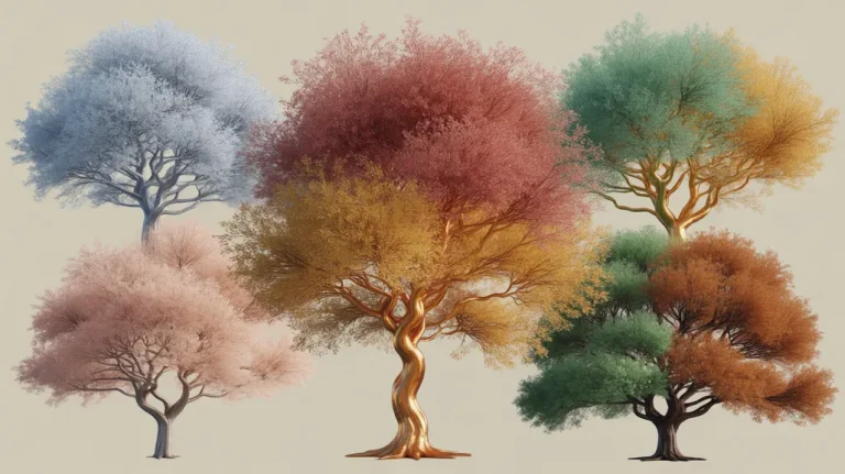 Collage of elegant Christmas trees showing different Christmas Tree Color Schemes 2025 including silver-blue, blush-champagne, and emerald-champagne themes.