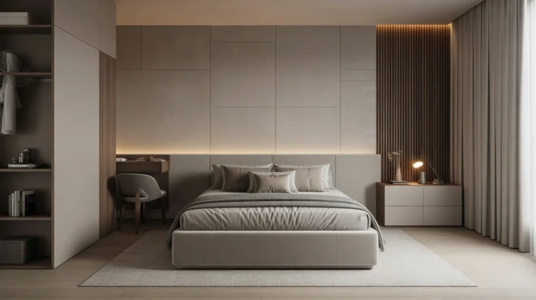Stylish interior showcasing modern bedroom ideas with minimalist furniture and neutral palette”