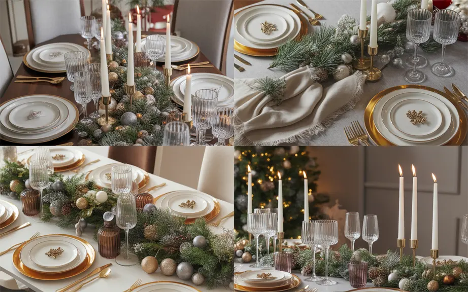 A collage of elegant Christmas table setting ideas