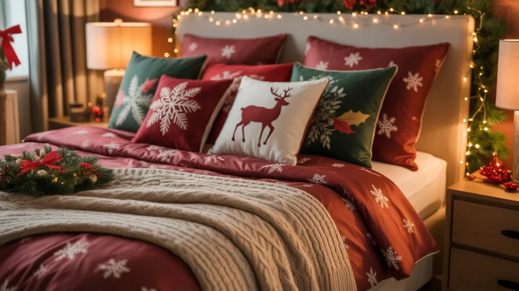 Christmas bedroom theme inspiration with festive decor styles and cozy holiday elements