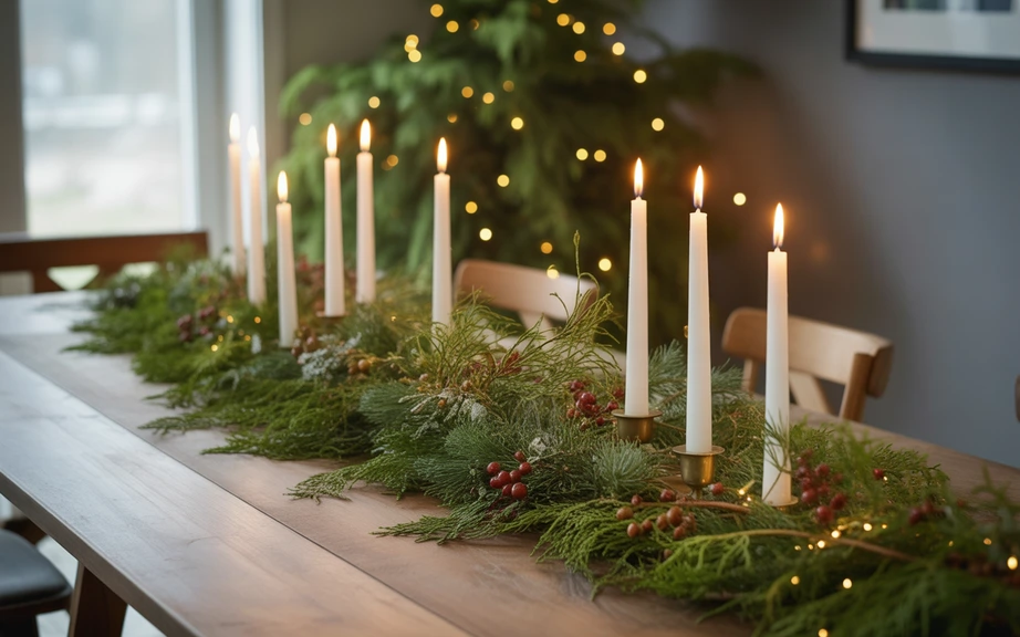 Classic Evergreen and Candle Christmas Centerpiece