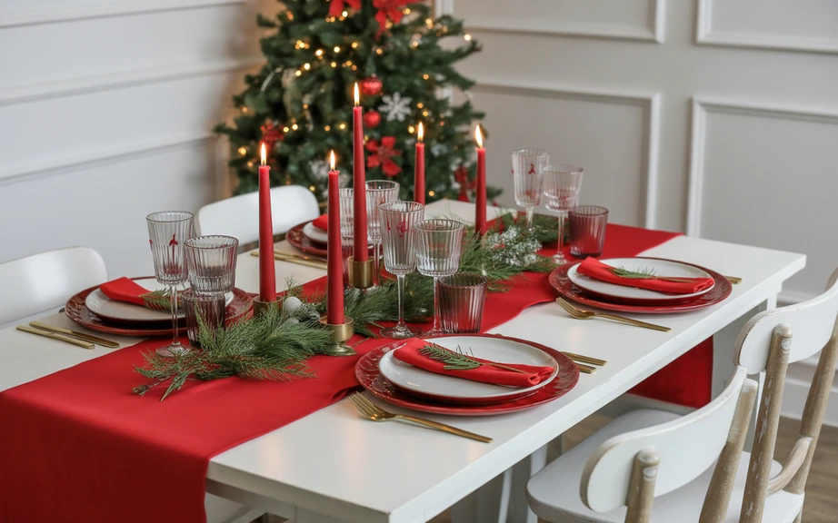 Classic Red and White Christmas Table Setting