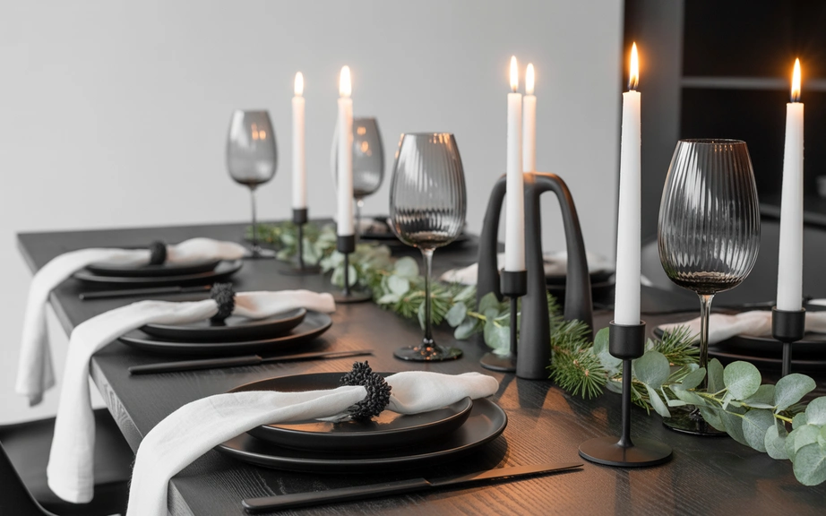 Minimalist Black and White Christmas Dining Room