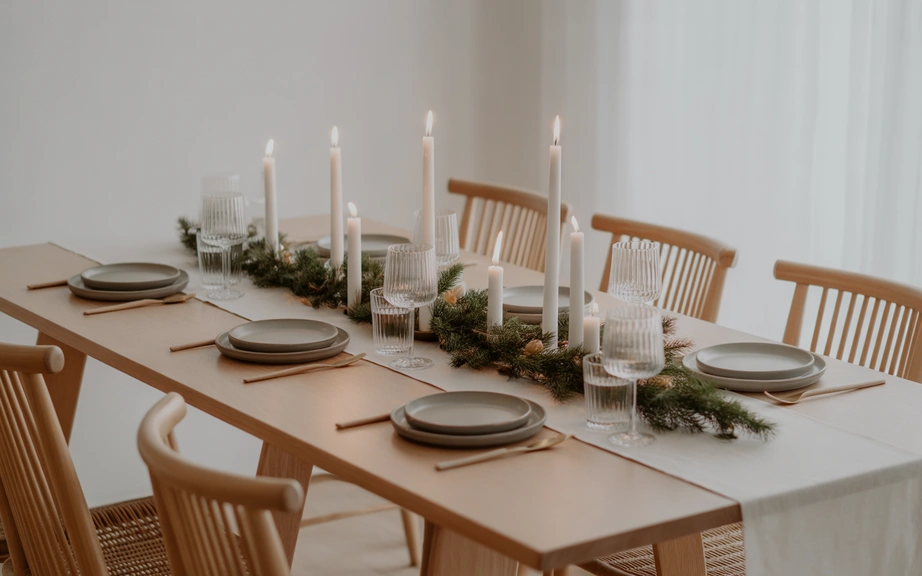 1. White and Wood Scandinavian Christmas Dining Table