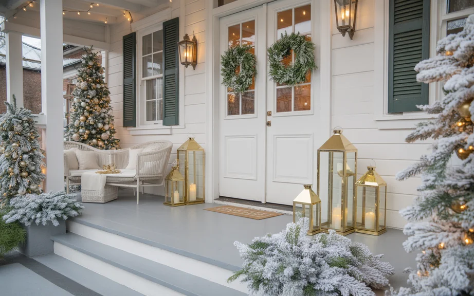 White and Gold Elegant Porch Decor