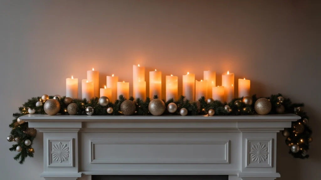 White and gold Christmas fireplace decorations for a luxurious holiday look