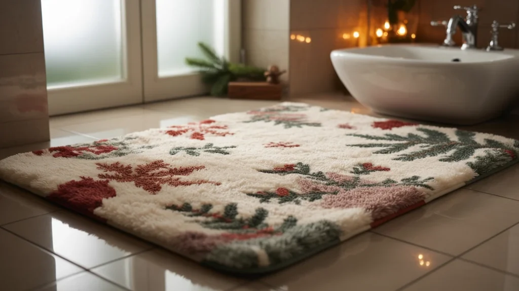 soft christmas bath mat in warm winter tones adding comfort and seasonal style