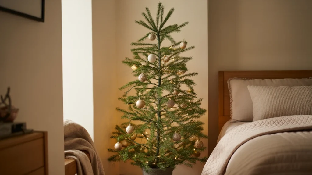 Slim pencil Christmas tree for small bedroom corner