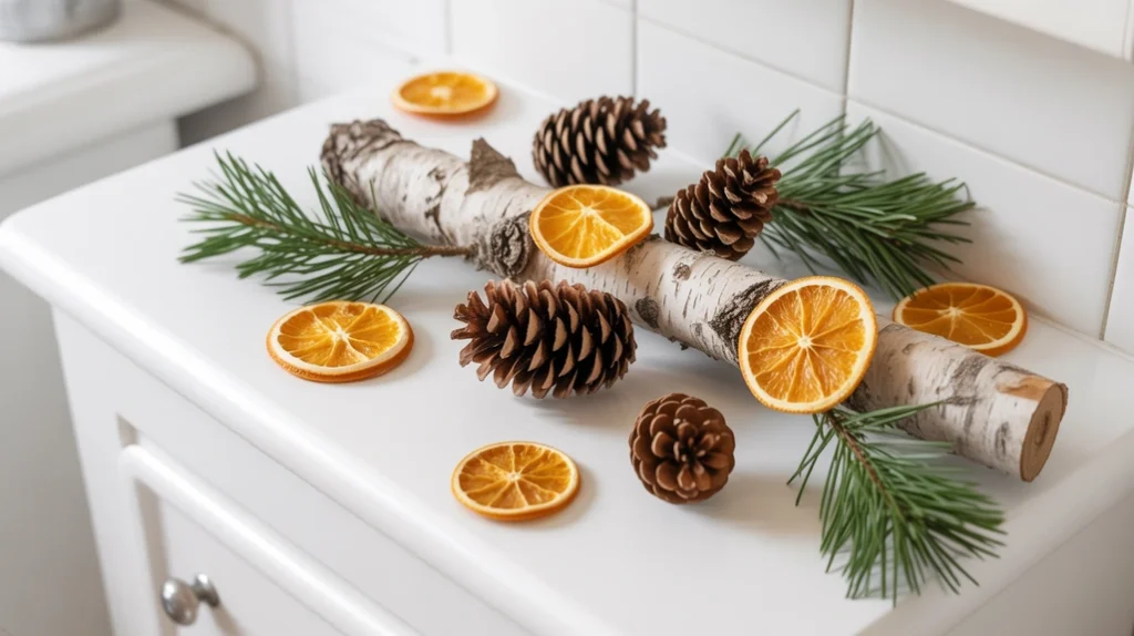 pinecones and natural greenery accents adding warm woodland christmas texture