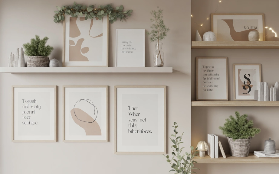 minimal christmas artwork styled in a modern home