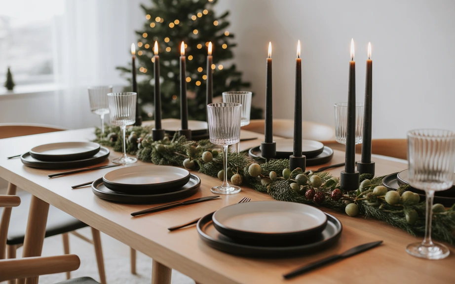 Scandinavian Table Setting with Black Accents