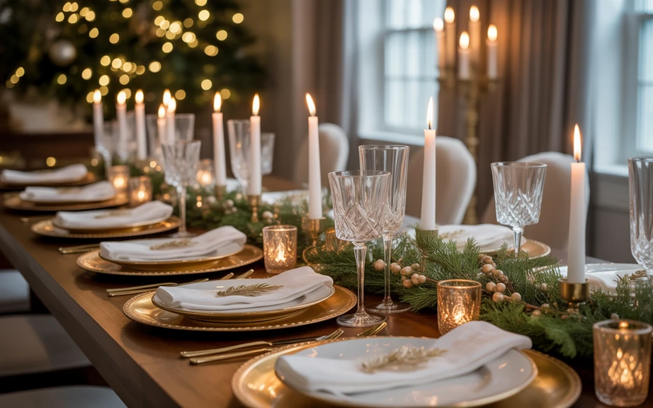 Mixed Metallic Christmas Table Setting