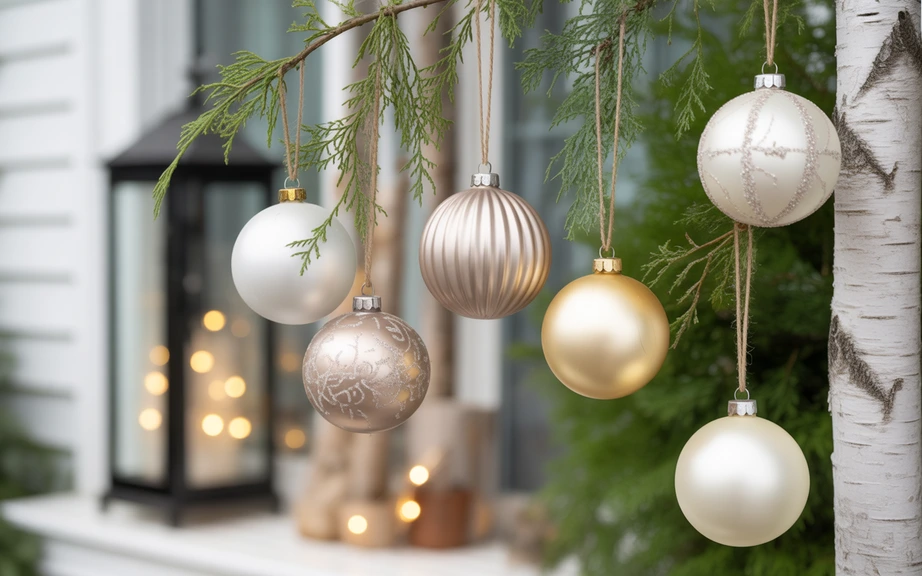 Muted Tone Ornaments Hung Outdoors