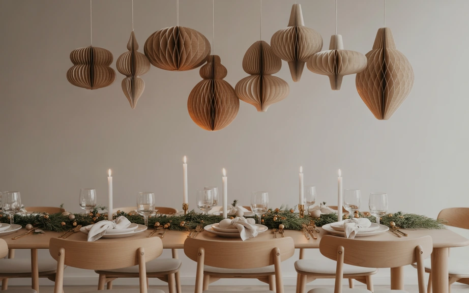 Scandinavian Dining Room with Paper Ornaments