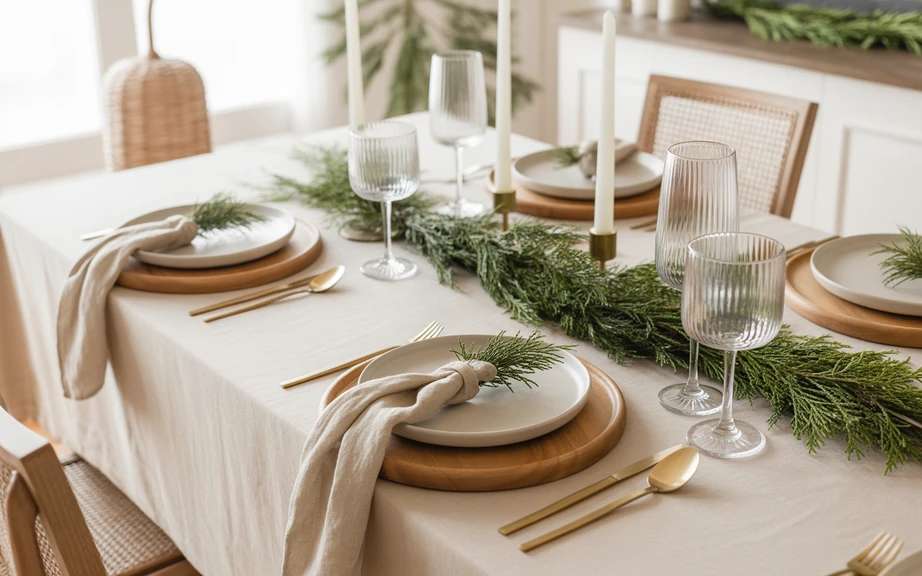 Neutral Farmhouse Christmas Dining Room Decor