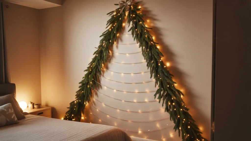Half wall-mounted Christmas tree for compact bedroom spaces
