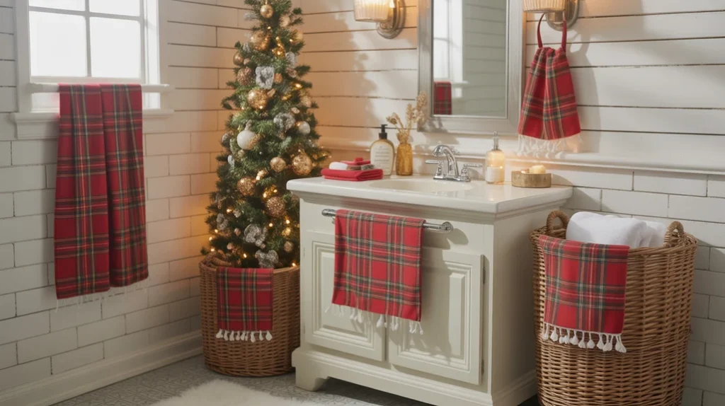 red plaid christmas accessories adding cozy traditional pattern