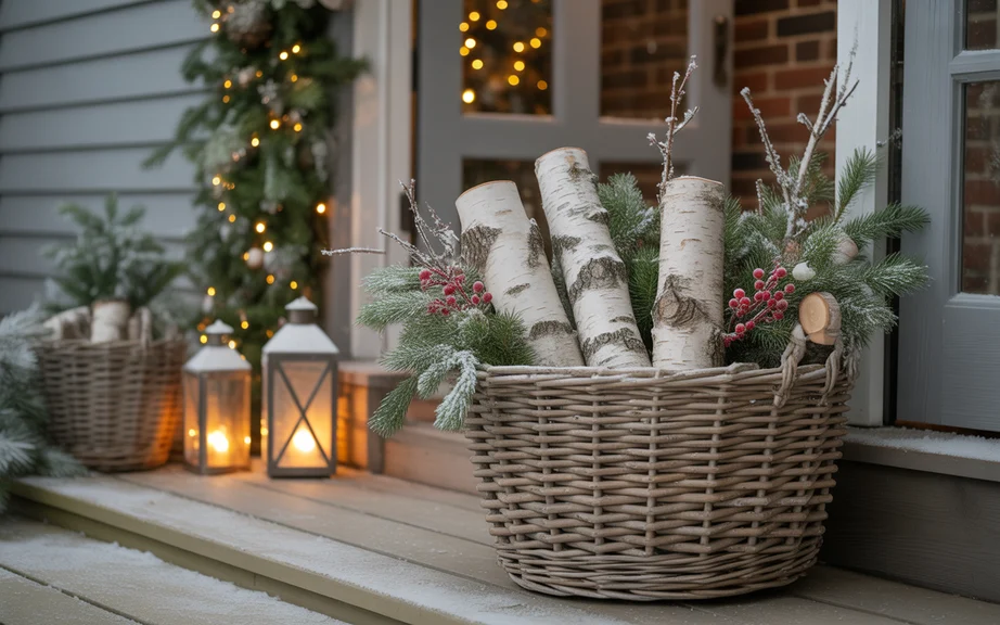 Birch Logs in a Rustic Basket