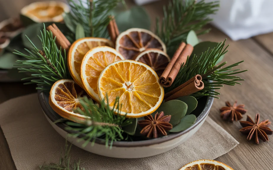 Bowl of Citrus and Greenery Christmas Centerpiece