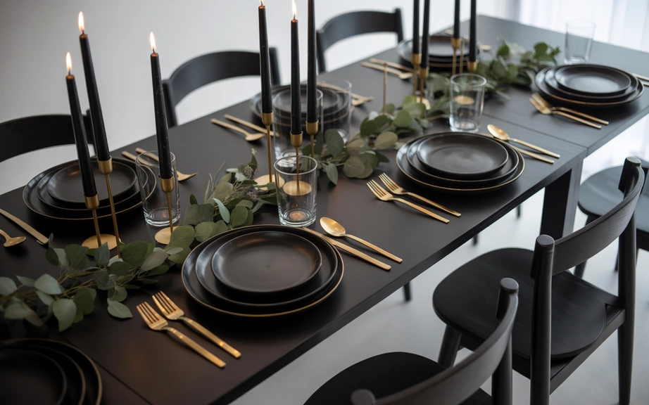 Elegant Black and Gold Christmas Table Setting