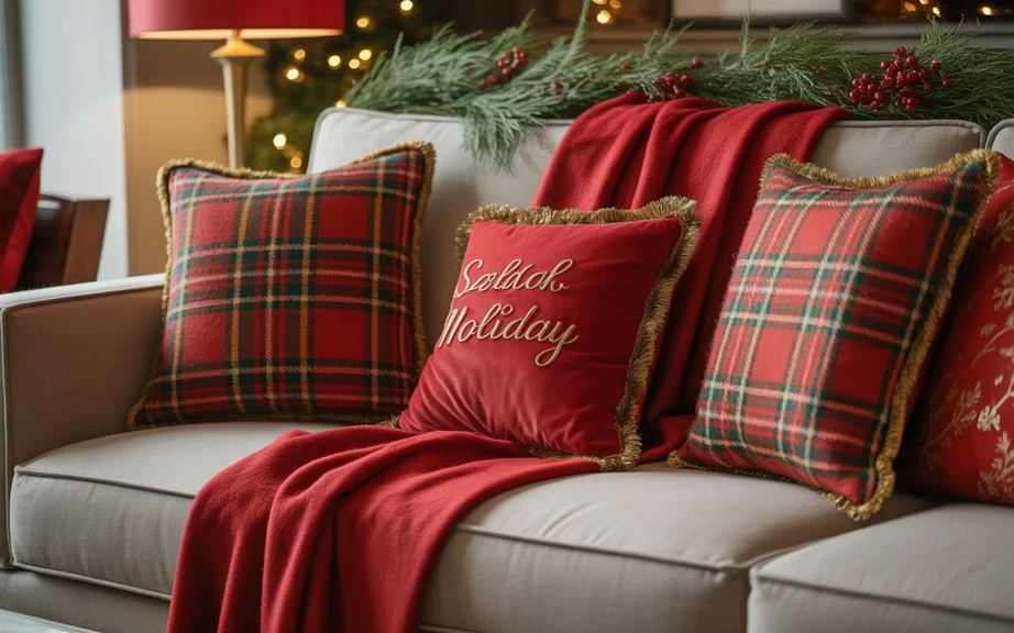 Red Plaid Accents for Traditional Warmth