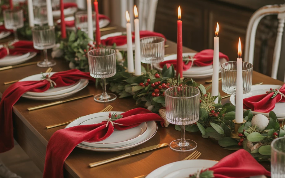 Red Velvet Christmas Table Accents