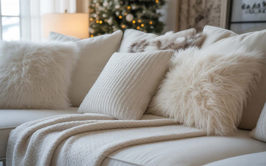 White Pillows and Throws for Winter Coziness