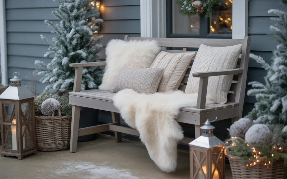 Winter Porch Bench With Cozy Textures