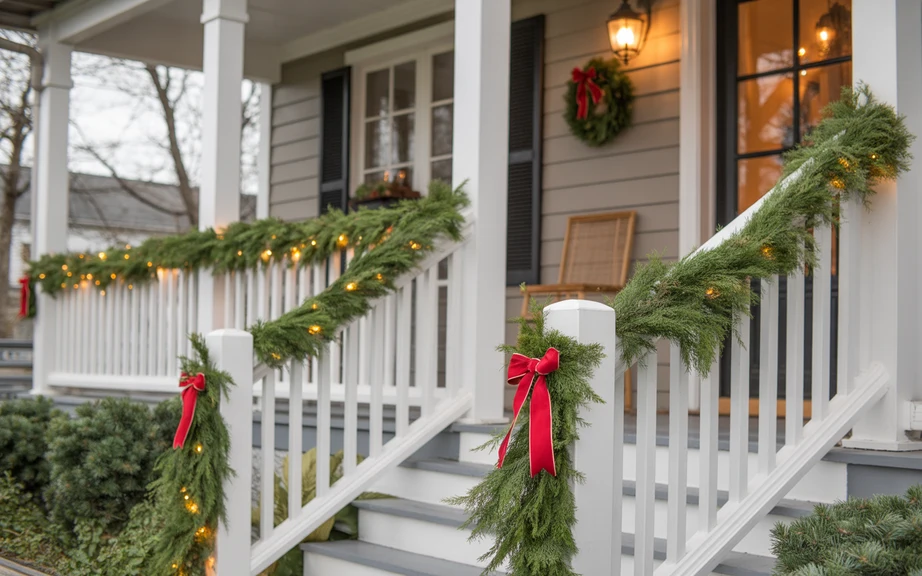 Garland-Wrapped Porch Railings