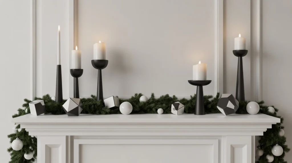 Elegant Christmas fireplace decor ideas featuring mirrors and soft lighting