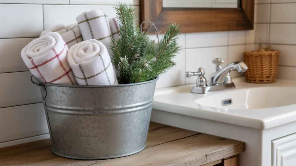galvanized bucket with christmas accents creating country farmhouse holiday decor