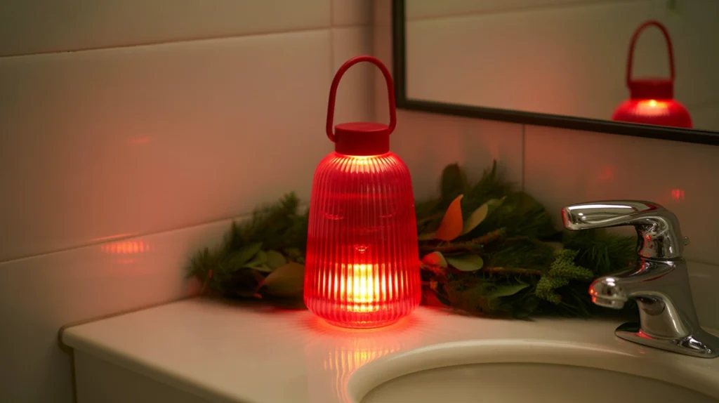 small red lantern with warm light creating a nostalgic holiday vibe