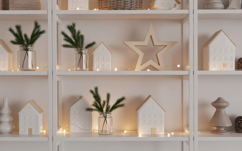 Clean Scandinavian Shelves with Seasonal Touches