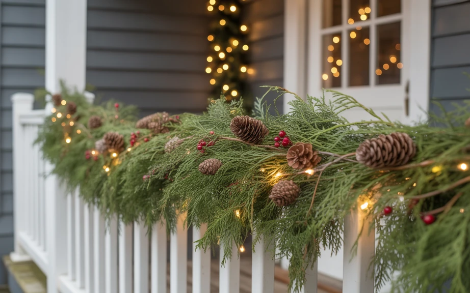 Porch Rail Garland with Rustic Touches