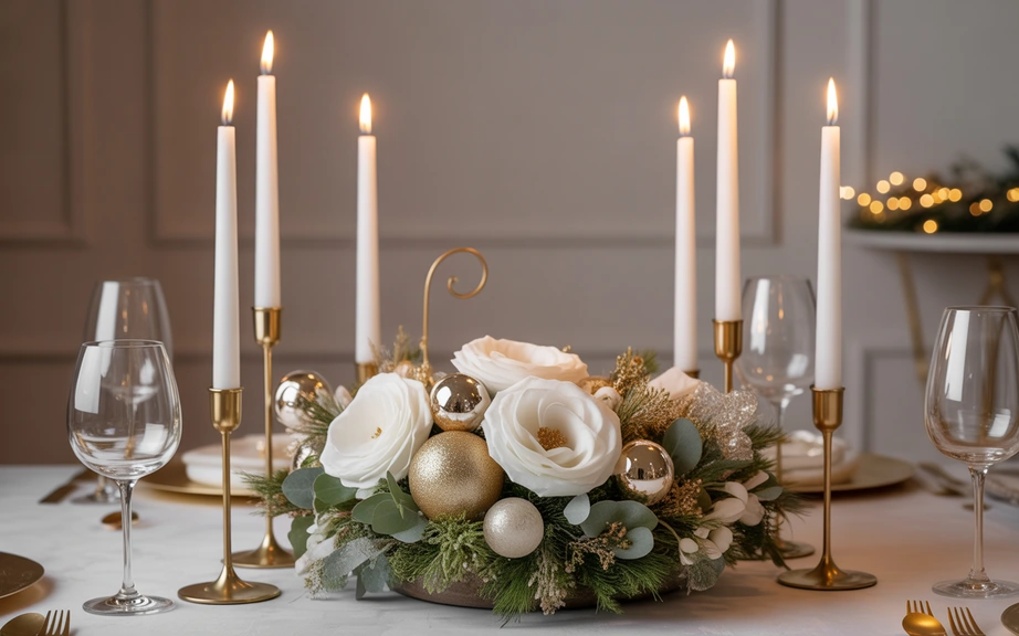 White and Gold Elegant Christmas Centerpiece