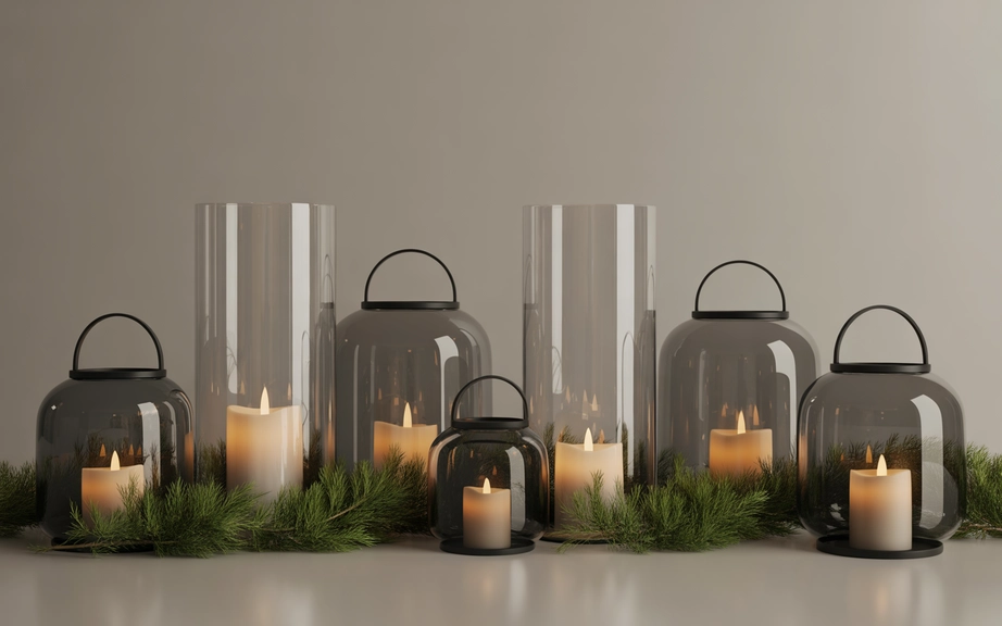 sleek modern candle holders with soft holiday lighting