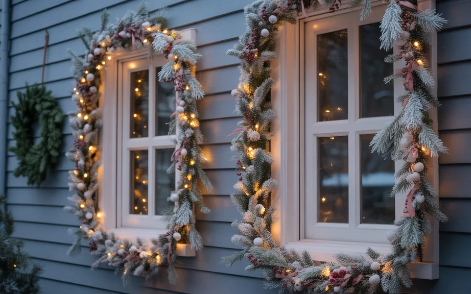 Flocked Window Garland With Soft Lighting