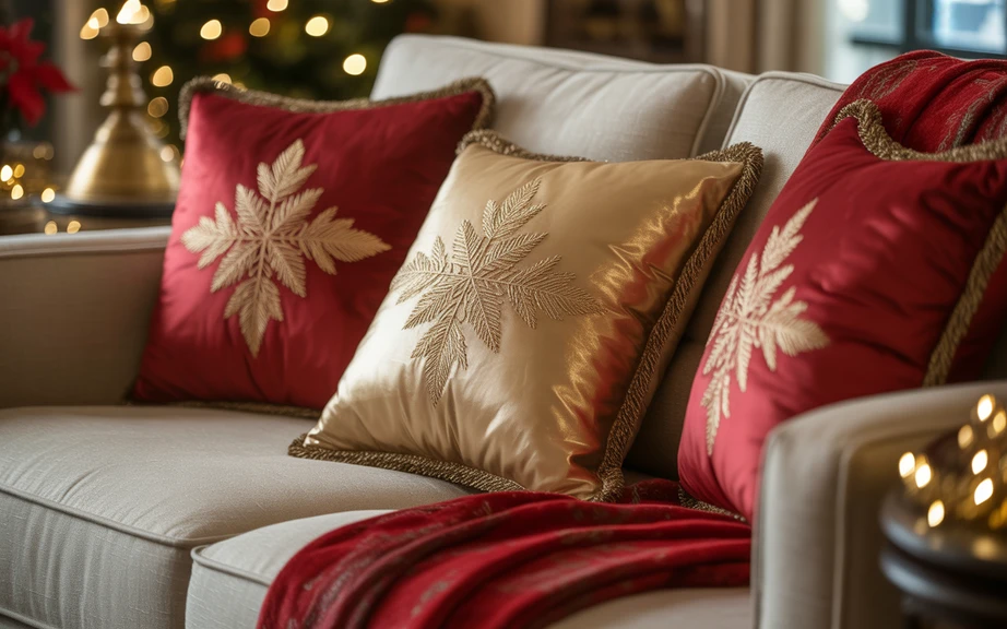 Red and Gold Throw Pillows for Seasonal Comfort