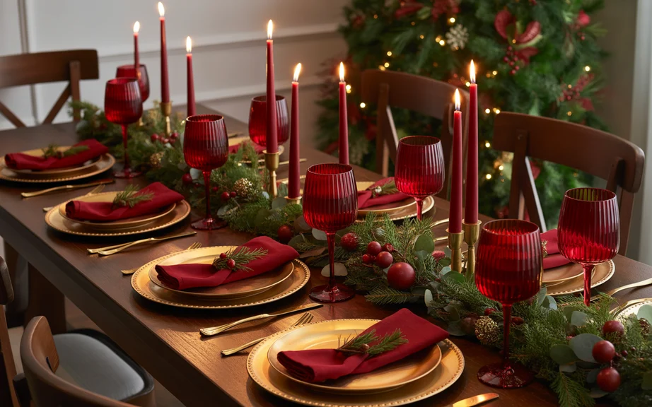 Red and Gold Traditional Elegant Table Setting