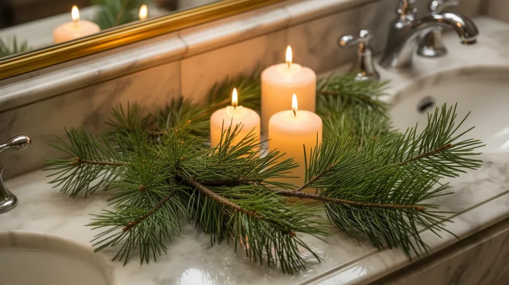 greenery arranged around candles for a soft natural seasonal touch