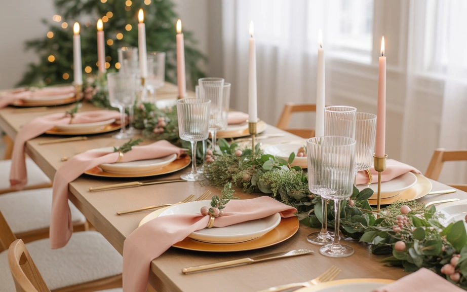 Blush and Gold Soft Christmas Tablescape