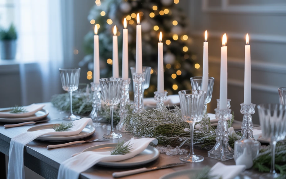 Frosted Greenery and Crystal Holiday Table