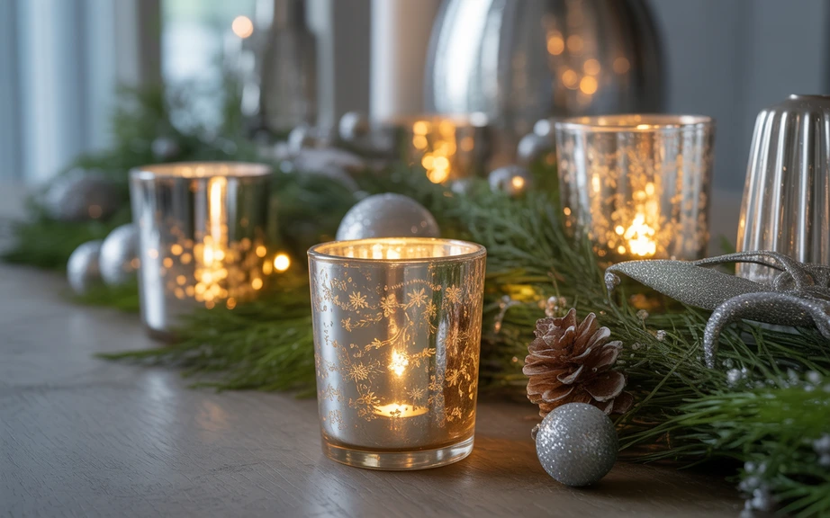 Mercury Glass and Candle Christmas Centerpiece