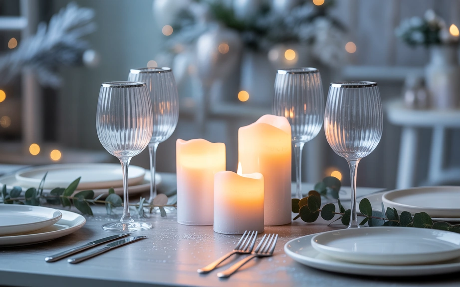 Modern Dining Room with Frosted White and Silver