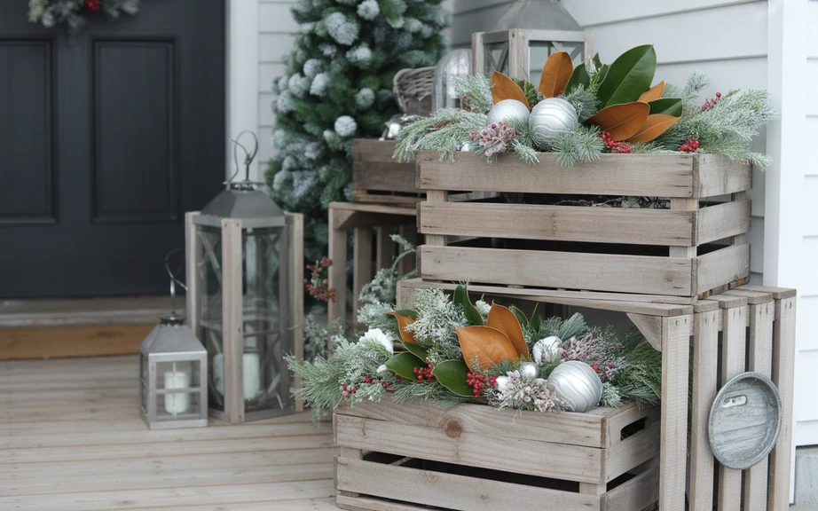 Rustic Wooden Crates With Winter Florals