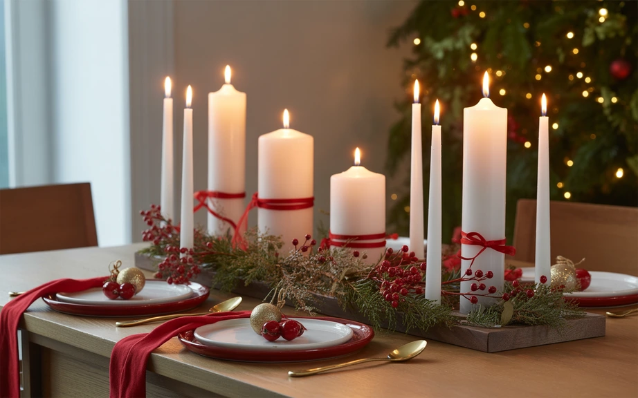 White Candles with Red Accents