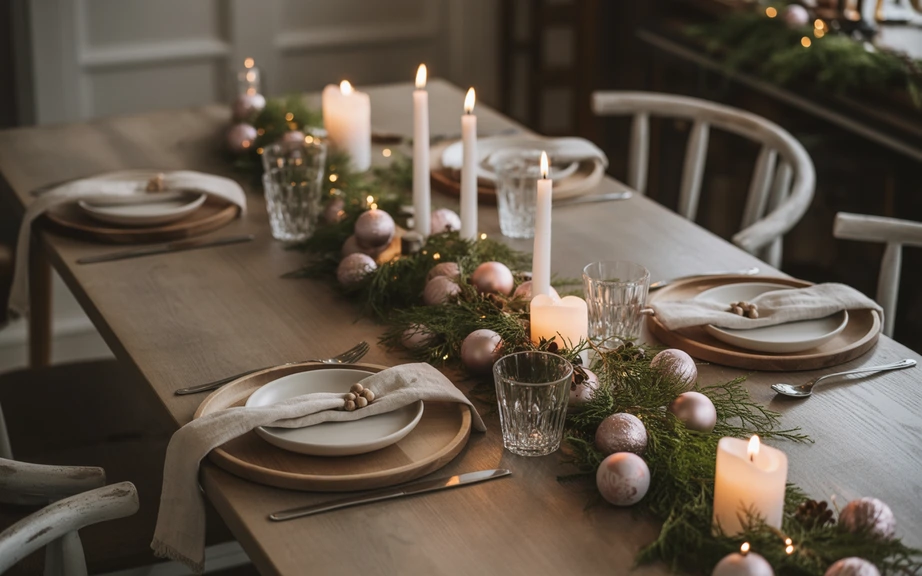 Farmhouse Christmas Dining Room with Vintage Ornaments