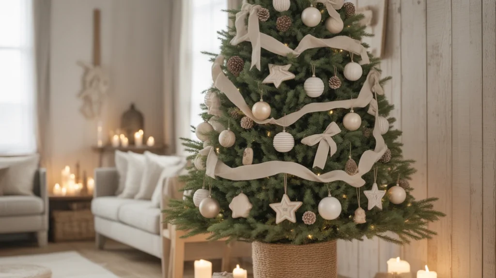 Rustic wooden crates styled around a farmhouse Christmas tree base